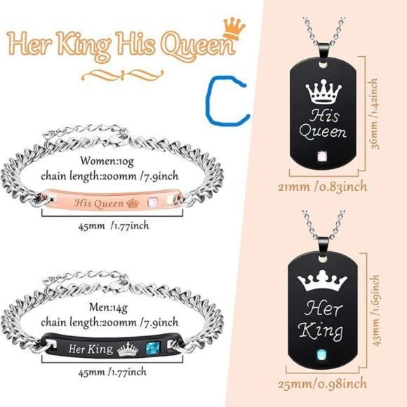 New 8 Pieces Couples Necklace Bracelet Matching Bracelets Set for Women … - Picture 6 of 9